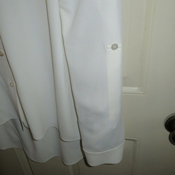 Michael Kors Blouse Cream White Crepe Hi Low Long Sleeve Full Cut Size 0 or XS - Picture 3 of 7